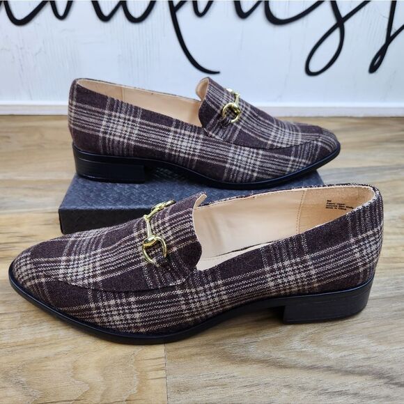 🩵NWOB Dunion Brown Plaid Chain Decorated Dressy Loafers Size 8 - Picture 10 of 15
